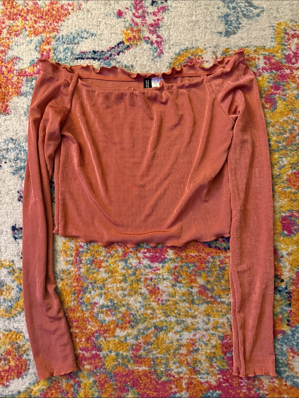 H&M Rusty Rose Off-Shoulder Long Sleeve Crop Top